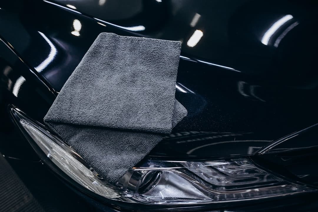 Microfiber cloth resting on a car interior surface